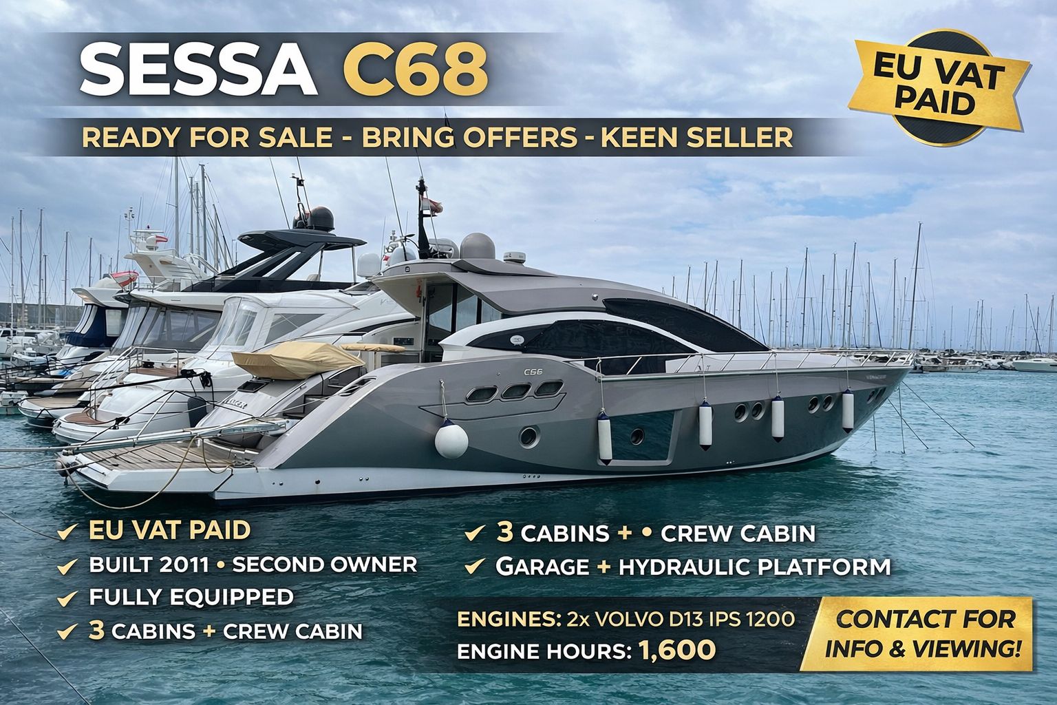 Sessa Marine 68 - 2011 - for sale: 490000.-EUR